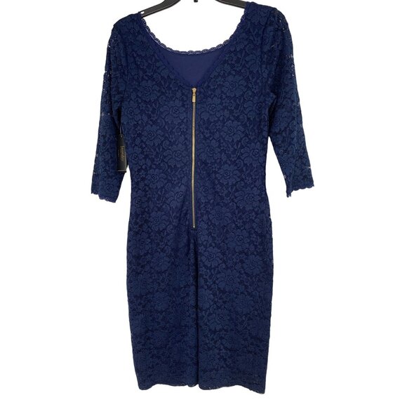 New Laundry Shelli Segal Blue Lace Bodycon Overlay Dress Size 8 RR10255 $168 - Picture 3 of 8